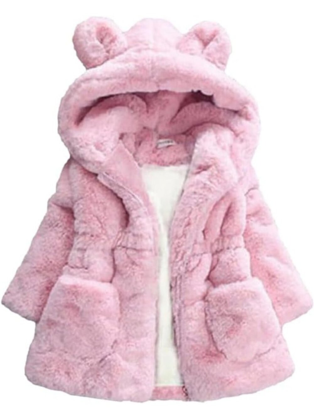 Cozy Toddler Girls Winter Coat - Fleece Jacket, Faux Fur Hooded, Warm & Thick